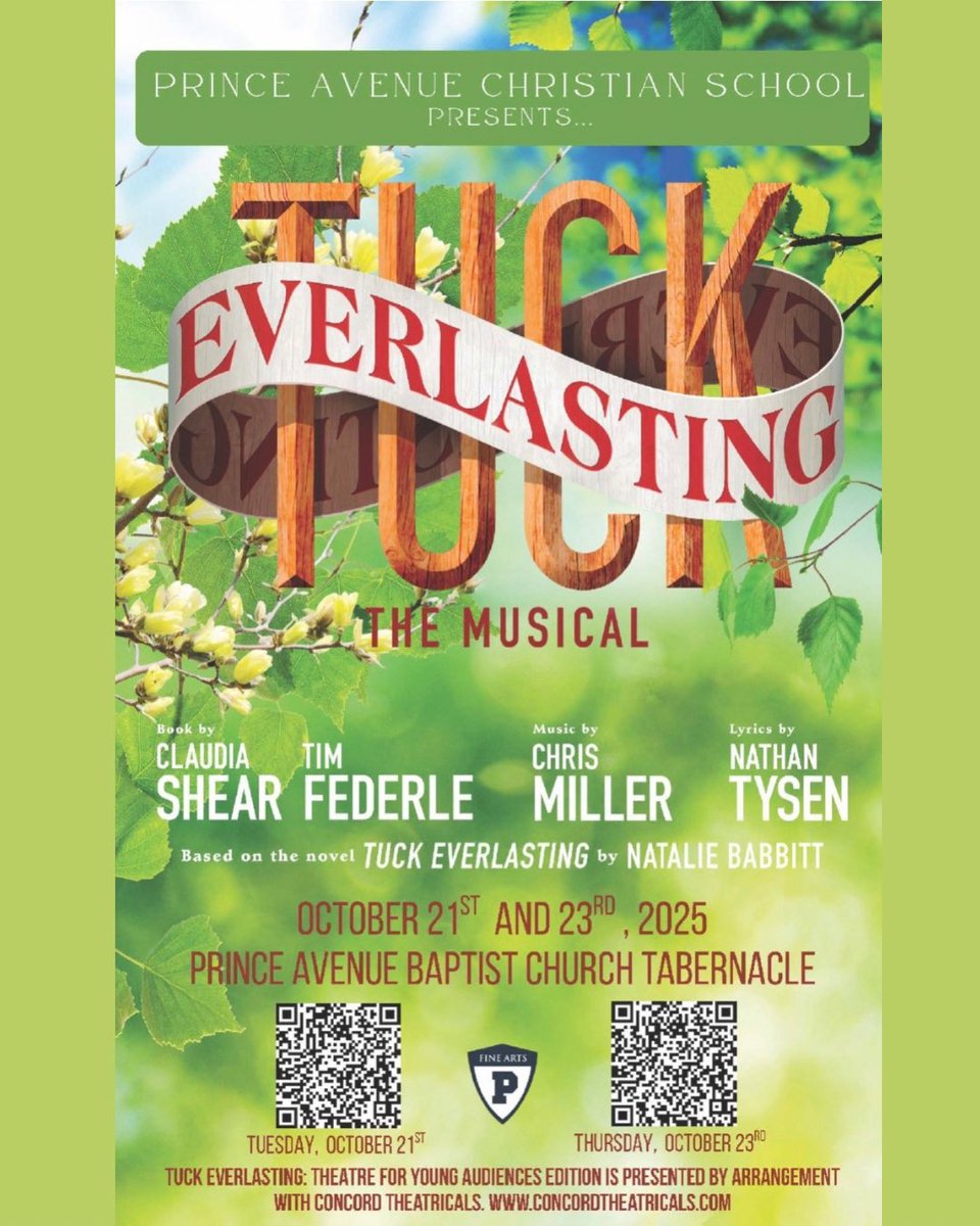 PrinceFineArts's tweet photo. PACS presents Tuck Everlasting on Tuesday, October 21st, and Thursday, October 23rd at 7pm in The Tabernacle. Tickets are available online and at the door! Visit https://t.co/d1E2cxa0dq. https://t.co/qtuwk5K3rI