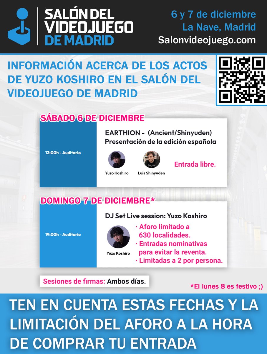 Estamos A PUNTO de abrir la venta de entradas para el Salón del Videojuego de Madrid. 
🚨Pero antes, queremos compartir esta información para que empecéis a planificar vuestra visita.
Más información, abajo 👇