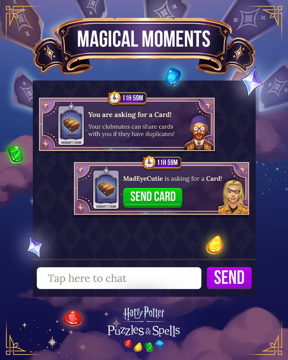 HPPuzzlesSpells's tweet image. Did you know? You can share duplicate cards with your club mates AND request specific cards from them as well? It's more fun than ever to fill your Magical Moments Album! harrypottermatch.onelink.me/8IqW/g51sqg6h

#HarryPotter #PuzzlesAndSpells #MagicalMoments
