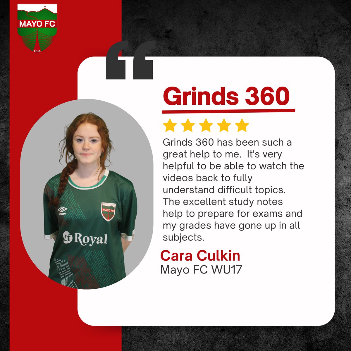 Our WU17 player Cara Culkin spoke on how great <a href="/grinds360/">Grinds360</a> has been for her while she tries to manage the balance between sport and school. 

Thanks again to Grinds 360 who have been a great partner for the <a href="/LeagueofIreland/">League of Ireland</a> and its clubs 💪🏻