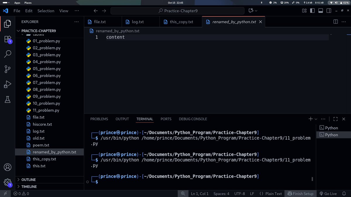 PrinceKush31873's tweet image. Just cracked a basic Python file handling problem! 🐍 Wrote a script to copy content from old.txt and write it to a new file, renamed_by_python.txt. Small wins feel great!

#Python #Programming #FileHandling #LearningToCode #VSCode