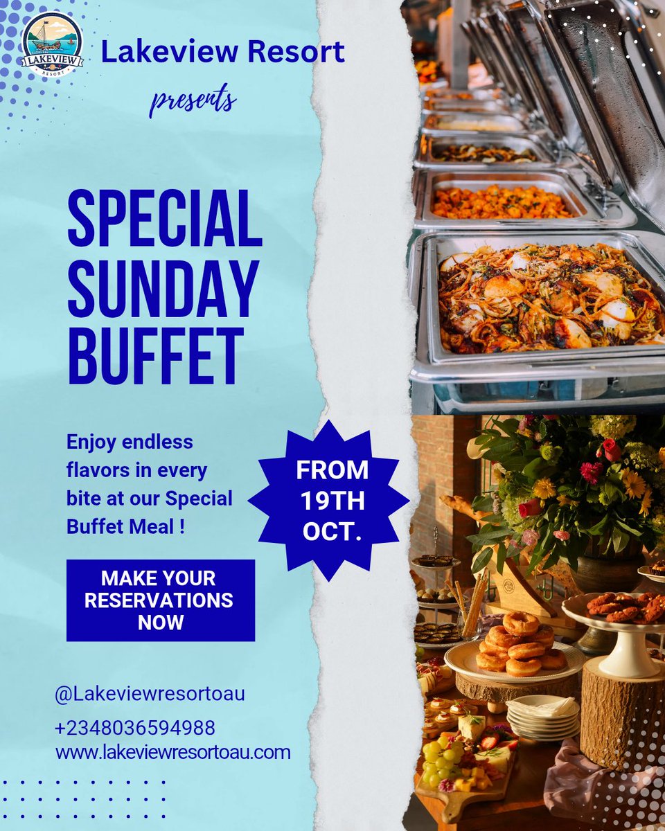 Mr_Reputable's tweet image. Enjoy Endless flavours in every bite of our special buffet meal this coming Sunday.
Make your reservations now. Limited slots available
call or Whatsapp 08036594988 to book now.