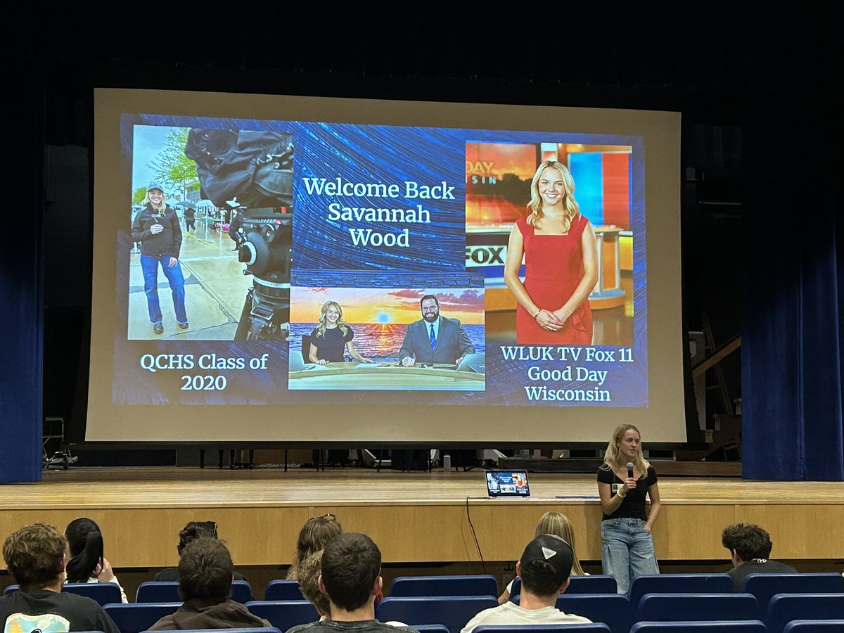 OfficialQCHS's tweet image. Welcome back #classof2020 grad Savannah Wood! Today Ms. Wood took part in our Career Pathways Speaker Series, talking to students about her experience in Broadcast Journalism! And tomorrow (10/16) for a presentation from QCSD HR Director - Dr. Gina Finnerty! 
#qcsdproud