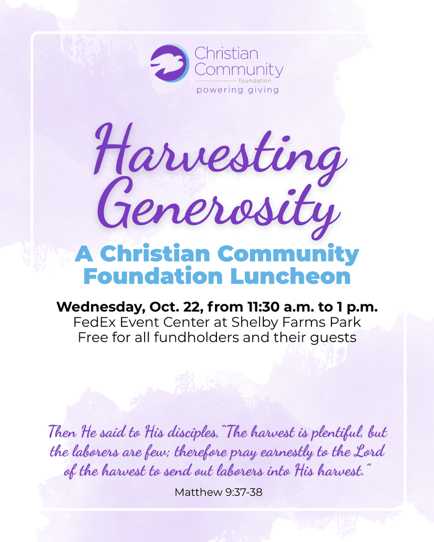 We're only 1️⃣ week away from our luncheon at the FedEx Event Center at Shelby Farms Park! Will we see you at Harvesting Generosity?

Fundholders, you can learn more here ➡️ ccfmemphis.com/harvesting-gen…