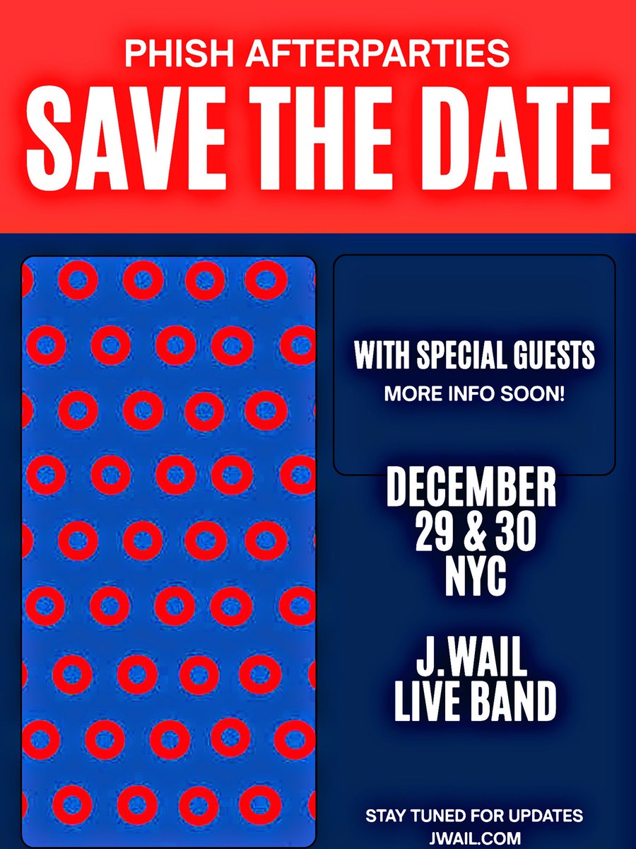 Save the dates! Dec 29 and 30! Phish afterparties! More info TBA!

#phish #phishafterparties #yem #phishmsg #donuts #madisonsquaregarden #phishphans