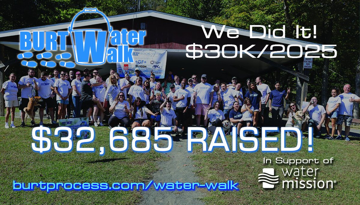 burtprocess's tweet image. We Did It – $32,685 Raised! @water_mission 
Thanks to YOU, we surpassed our $30K goal at this year’s #WalkForWater! Our symbolic 2-mile walk was unforgettable — all to fight the global water crisis 💧 Huge thanks to our amazing sponsors!
#WaterMission #BurtWaterWalk