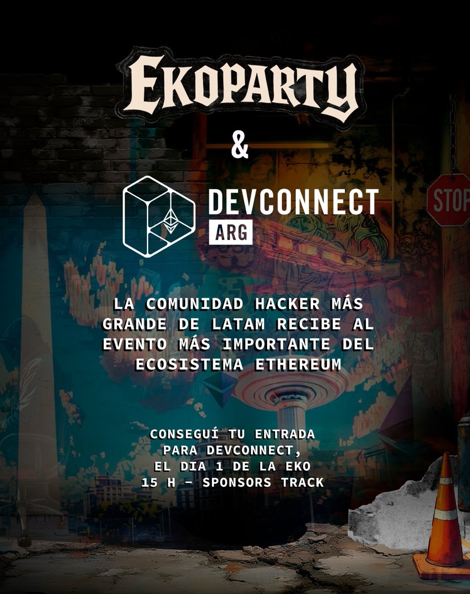 Ekoparty | Hacking everything (@ekoparty) on Twitter photo Ekoparty & <a href="/EFDevcon/">Devconnect ARG - the first Ethereum World’s Fair</a> 🚀
🥳 Recibimos en la EKO al evento más importante del ecosistema <a href="/ETHConAR/">ETHCon Argentina</a>. La comunidad hacker tiene mucho que aportar al mundo Ethereum, por eso desde Ekoparty apoyamos esta iniciativa que busca llevar la tecnología descentralizada a nuevas industrias. Ekoparty & <a href="/EFDevcon/">Devconnect ARG - the first Ethereum World’s Fair</a> 🚀
🥳 Recibimos en la EKO al evento más importante del ecosistema <a href="/ETHConAR/">ETHCon Argentina</a>. La comunidad hacker tiene mucho que aportar al mundo Ethereum, por eso desde Ekoparty apoyamos esta iniciativa que busca llevar la tecnología descentralizada a nuevas industrias.