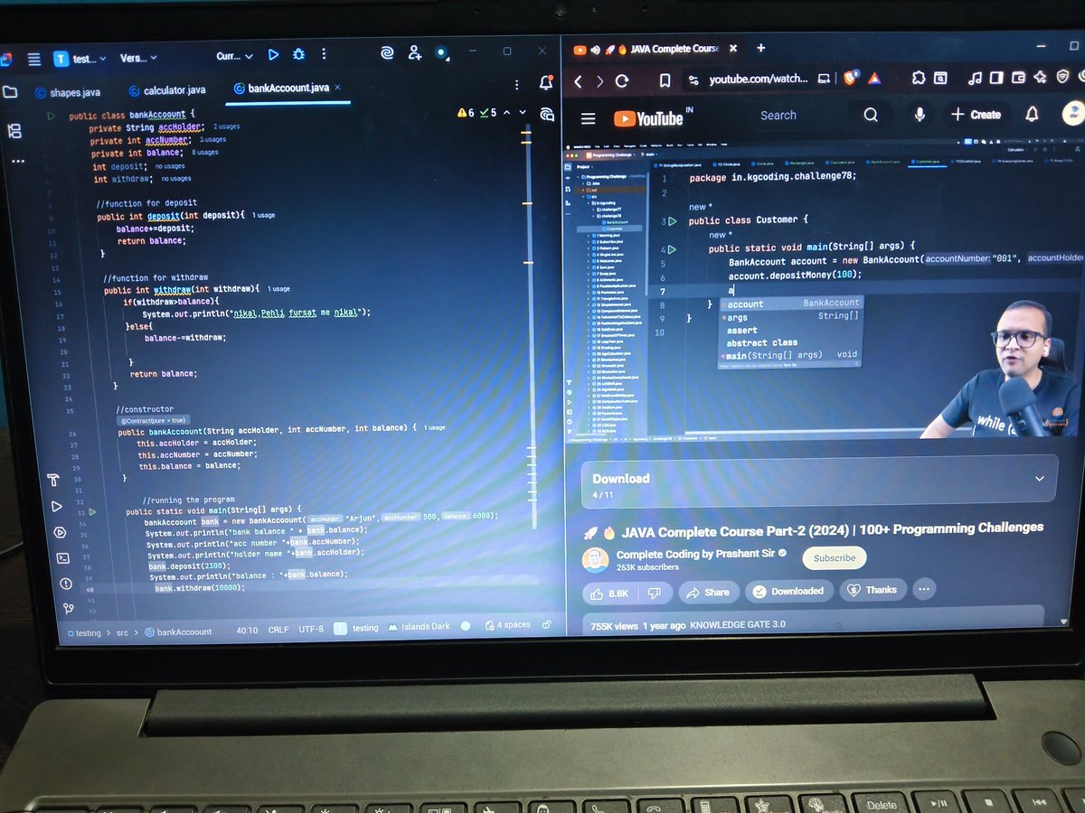 programmerArjun's tweet image. #DAY8
1. Learned about Getter and setter in Encapsulation.
2. solved problems on the  concept of Encapsulation.
3. Intro to Inheritance
#100DaysOfCode 
#TUFWinterArc
#Java