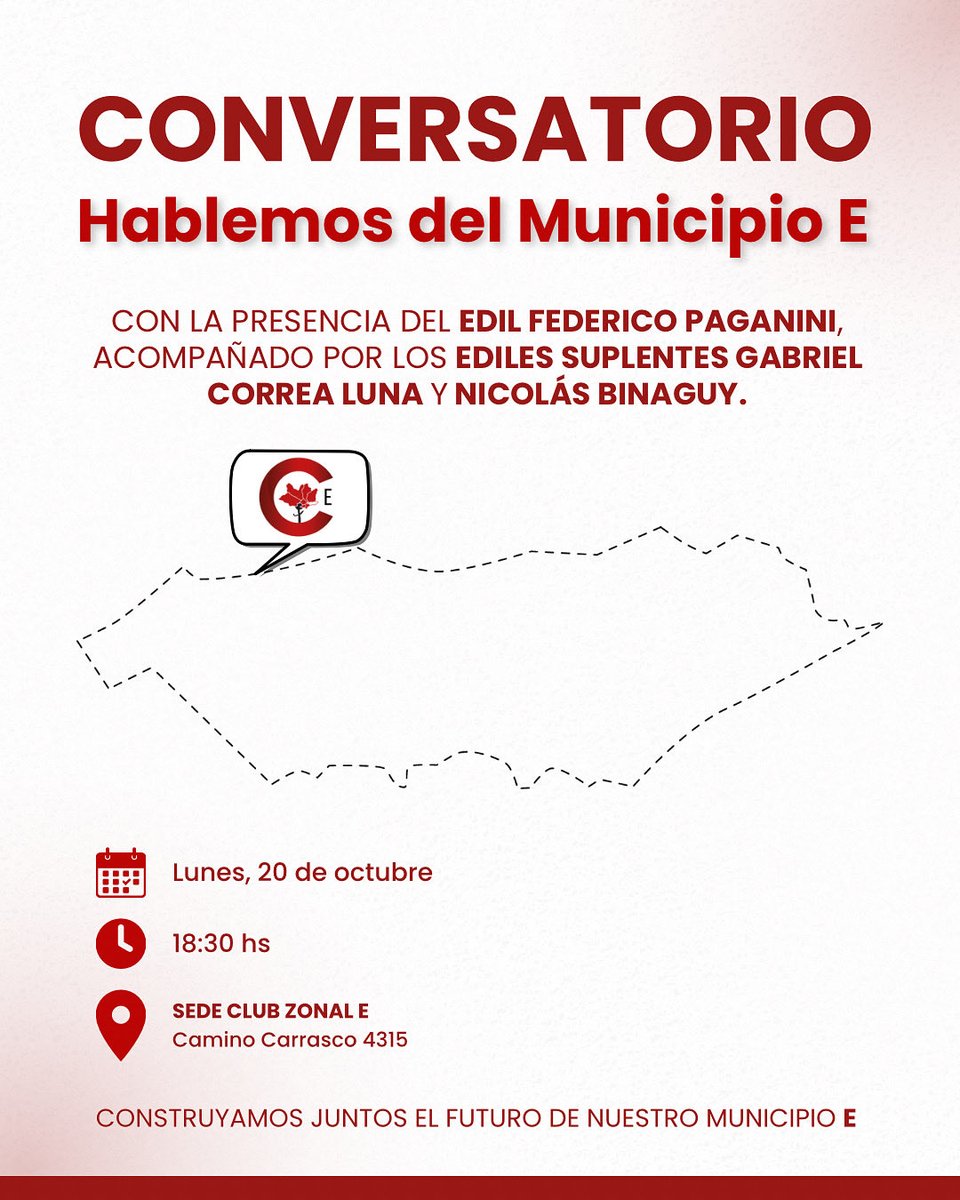 💬 El Conversatorio “Hablemos del Municipio E” será una oportunidad para escucharnos, intercambiar y fortalecer nuestra acción territorial.

 Sigamos construyendo juntos un Municipio con convicción, diálogo y sentido colectivo.