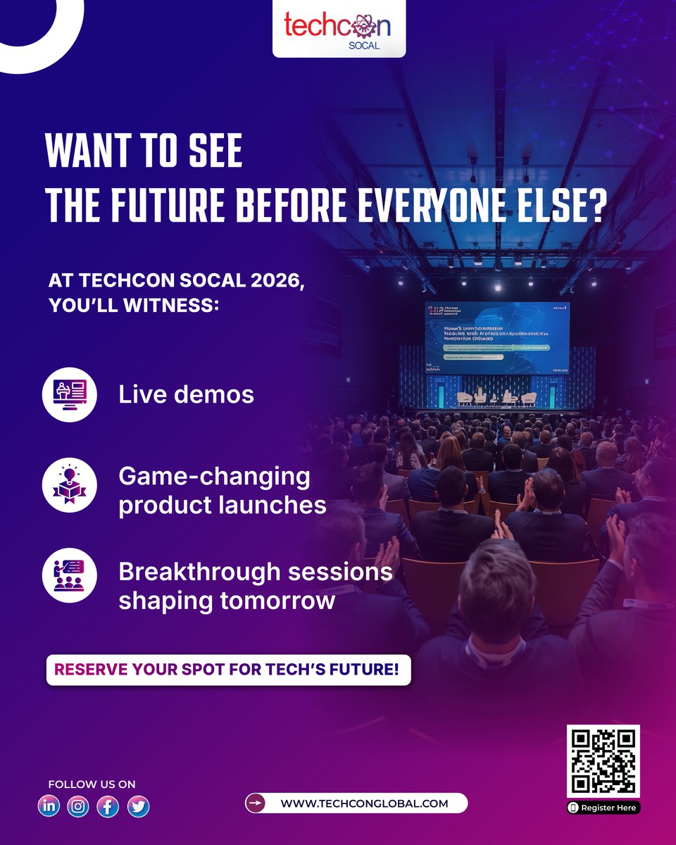 TechCon_Global's tweet image. 🌍 Want to see the future before everyone else? At TechCon SoCal 2026 you’ll experience it: live demos, launches, and real founder convos. 
📍 May 22–23 • San Diego State University. 
🎟️ Reserve: techconglobal.com 
#techconsocal #futureofinnovation #sandiego…