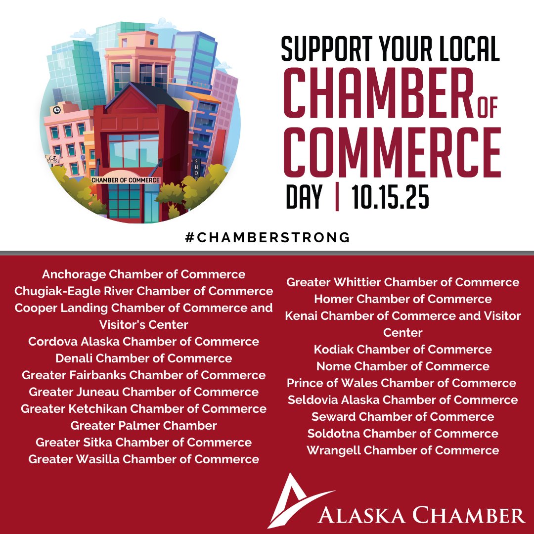 alaskachamber's tweet image. 💼 Happy #SupportYourLocalChamber Day!
We’re proud to champion AK’s business community from small shops to industry leaders. Through advocacy, events &amp;amp; partnerships, we’re building a stronger Alaska.
📣 Tag a chamber you love &amp;amp; share how they makes a difference! #ChamberStrong