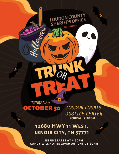 🎃 Spooky Season Alert!
🎖️ Proudly sponsored by the Loudon County Sheriff's Department
📍 Justice Center (Hwy 11 @ Sugarlimb Road)
🕠 October 30 | 5:30–7:30 PM
👻 Whether you're in costume or just curious—everyone's welcome to join the fun!