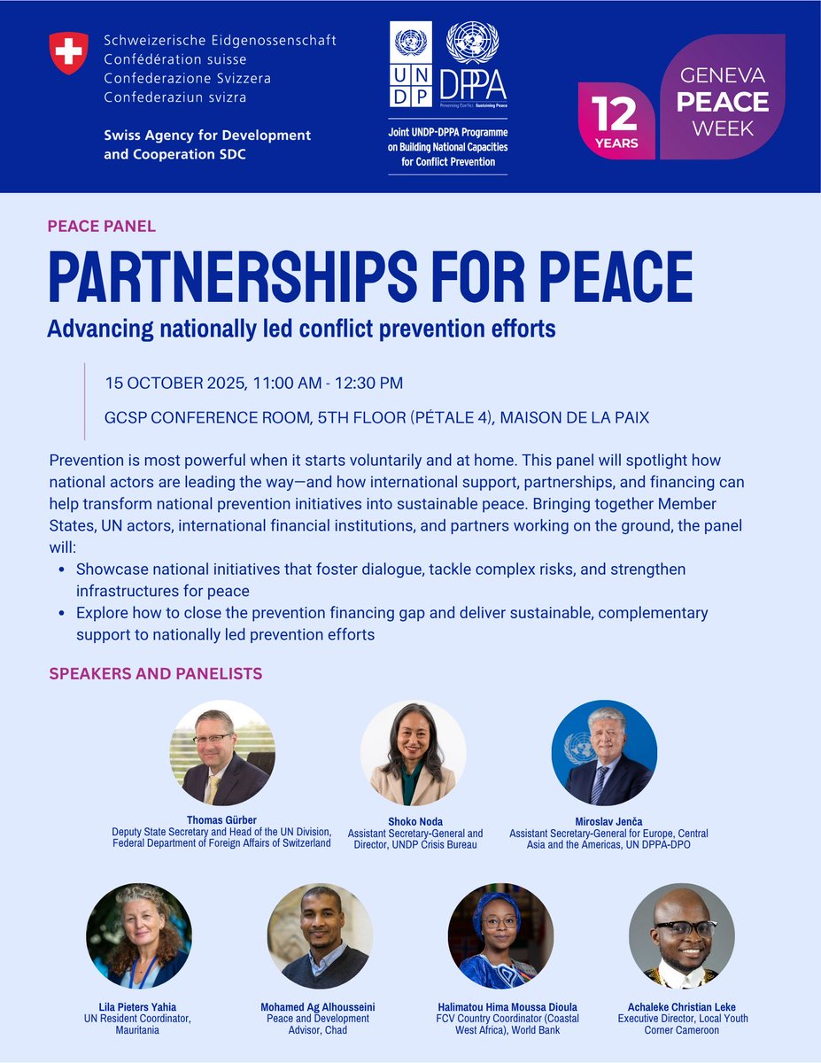Geneva Peace Week - It was a great pleasure attending the Peace Panel in Geneva today to speak about Partnerships for peace and how to advance nationally led conflict prevention efforts.
