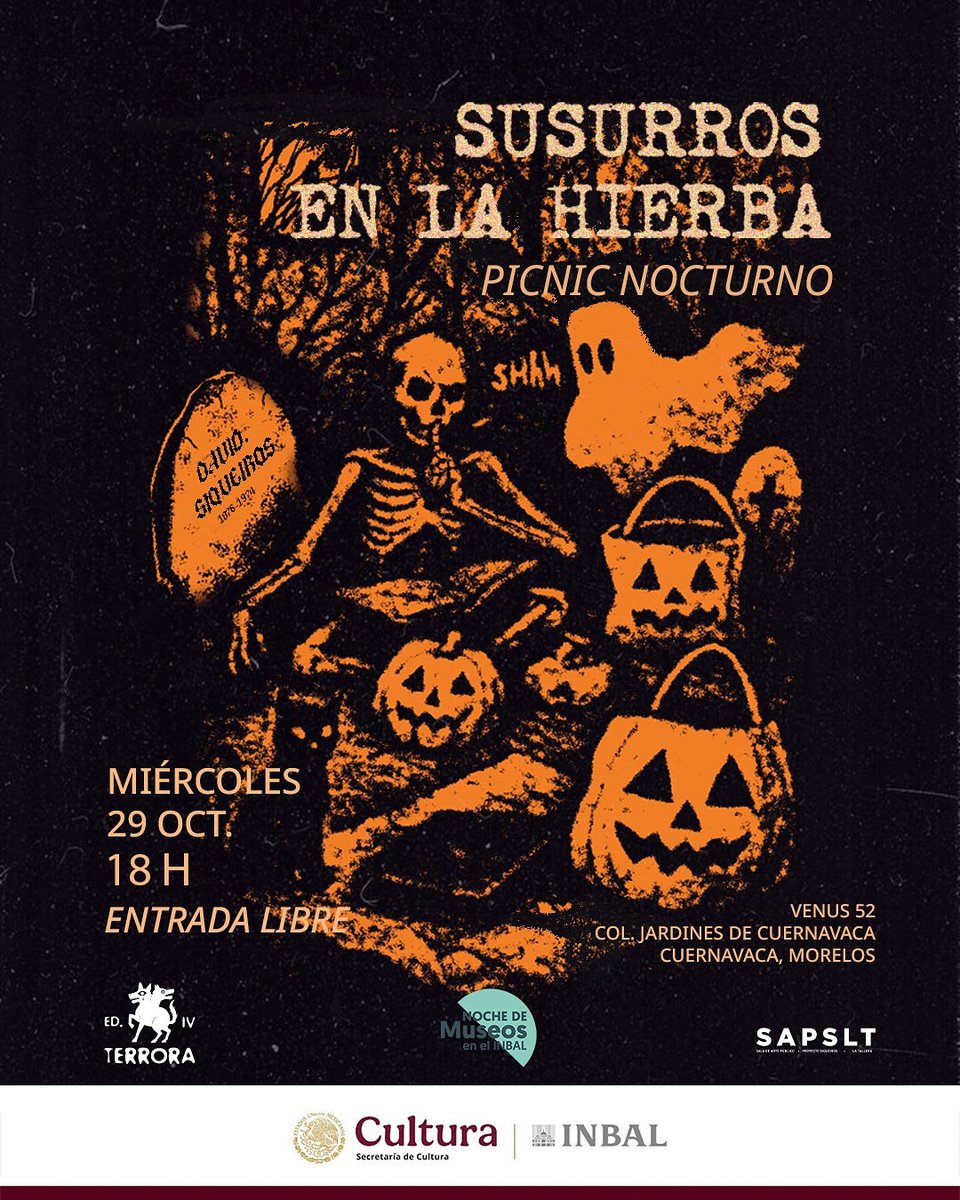 El jardín susurra nombres olvidados.
Ven a compartir historias que cruzan el umbral.
🌿 Susurros en la hierba · Picnic
📅 29 oct · 18 h
📍 La Tallera
#NocheDeMuseos #DíaDeMuertos