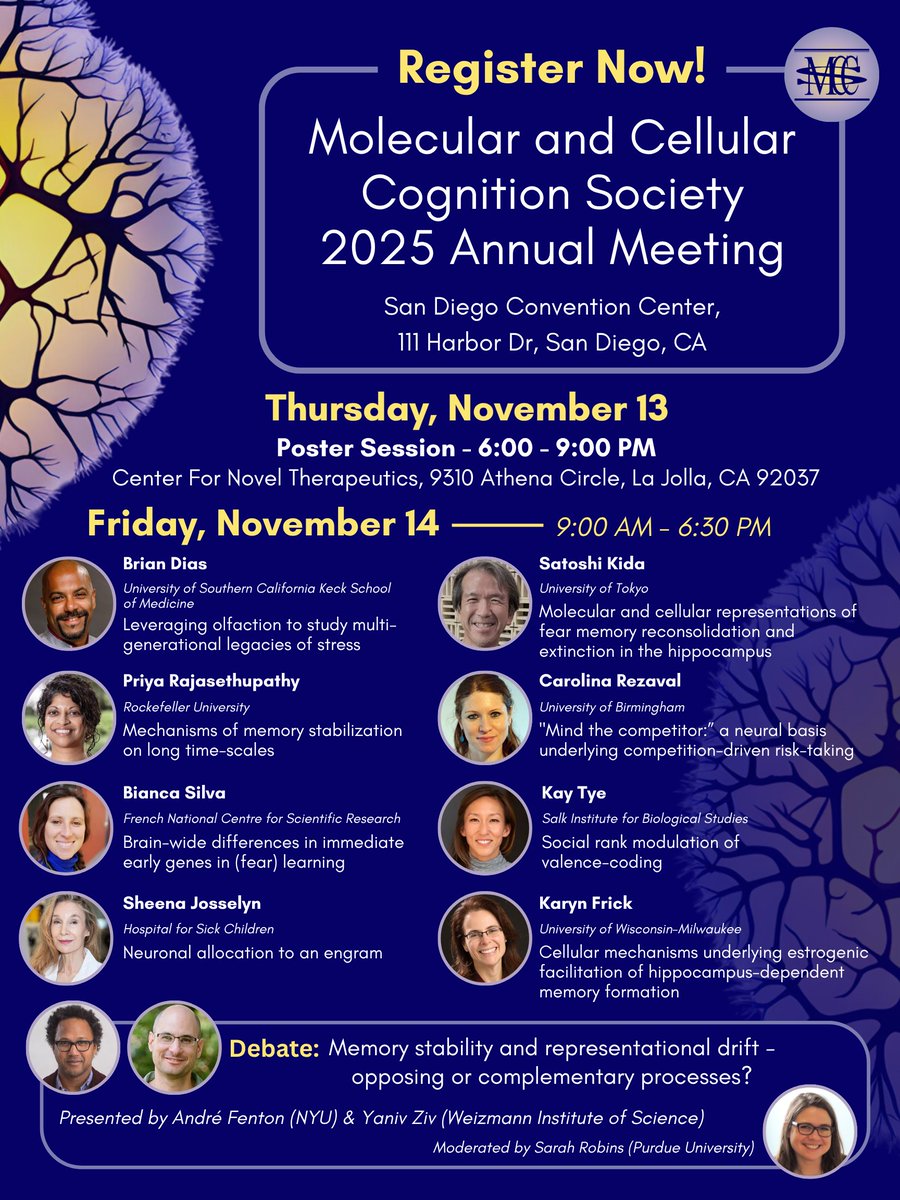 Molecular & Cellular Cognition Society (@mccstweets) on Twitter photo 📢 The #MCCS25 abstract submission deadline has been EXTENDED!
Trainees, get your abstracts in by October 20 to be selected as a speaker!
More information and registration here:
event.fourwaves.com/MCCS25/pages
📍Note the poster location change! 📢 The #MCCS25 abstract submission deadline has been EXTENDED!
Trainees, get your abstracts in by October 20 to be selected as a speaker!
More information and registration here:
event.fourwaves.com/MCCS25/pages
📍Note the poster location change!