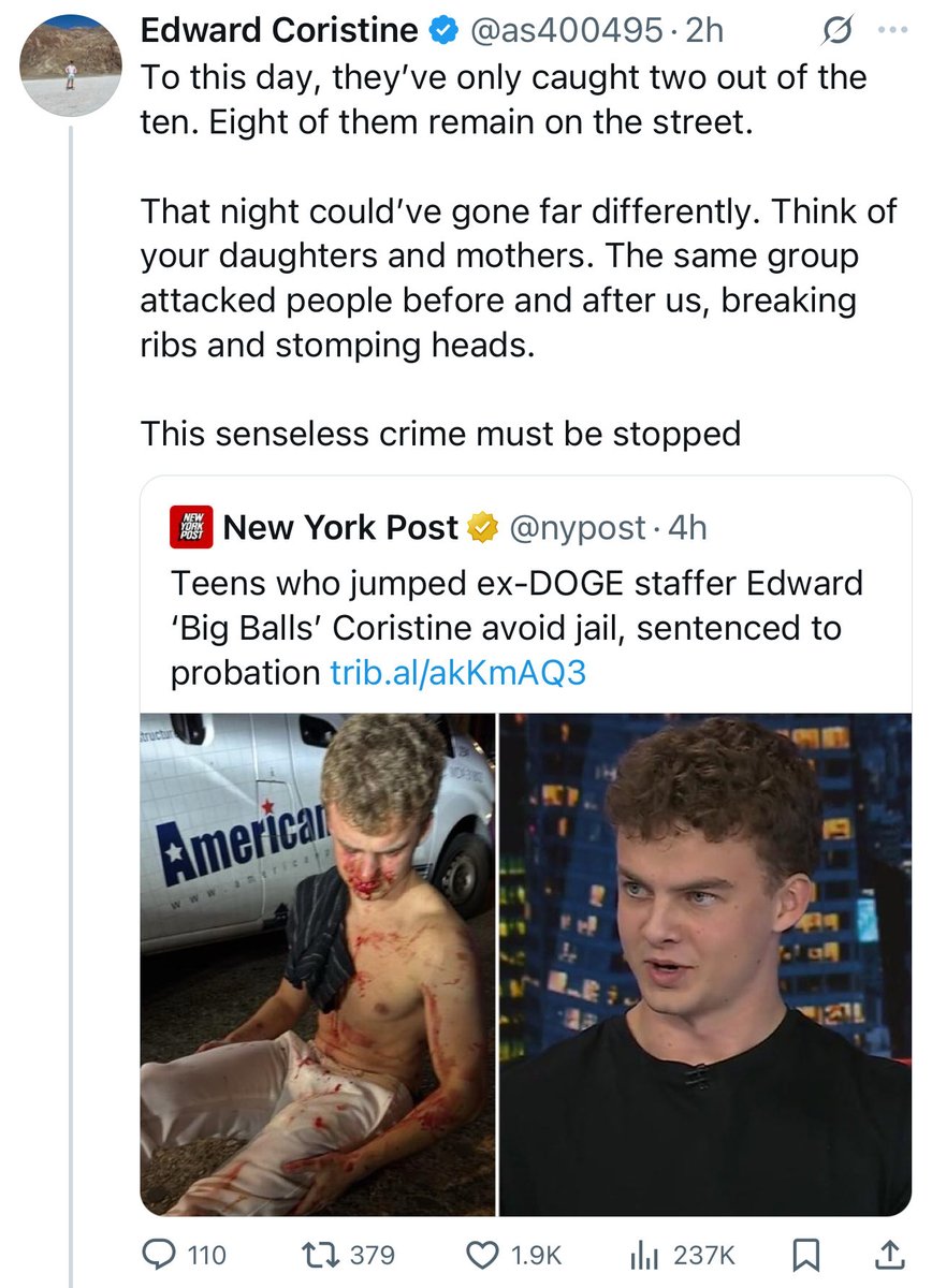 AutismCapital's tweet image. 🚨 UPDATE: Remember Big Balls from DOGE? Remember how he was beat up in Washington DC after defending someone from a potential carjacking? 

Not only have only two of the ten assailants been caught, but a judge let the two caught off of the hook with “probation”. 

A…