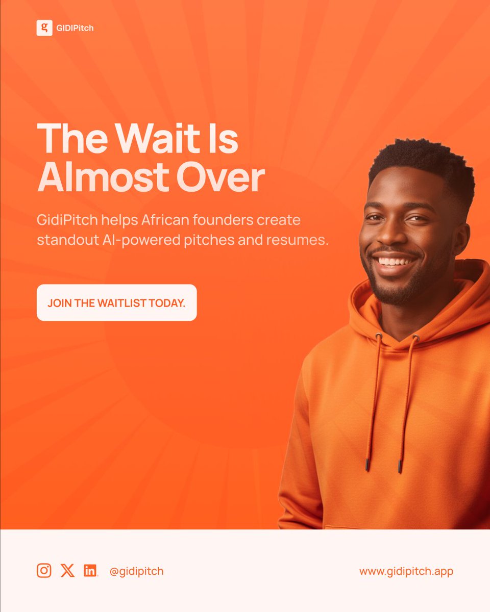 itzMichael_dev's tweet image. To pitch your product to the right investors with confidence, you need the right tool — and GidiPitch is that tool. Join the waitlist today for early access and start creating investor-ready pitches that stand out.
gidipitch.app/waitlist