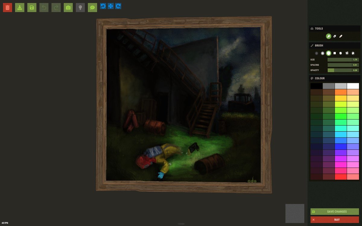 #rustober Day 13 - Radtown; I'm a little behind and ran out of steam on it, but I really like the background on this one. :3 <a href="/playrust/">Rust</a> <a href="/Art_of_Rust/">Art of Rust</a> #artofrust #rustartcommunity