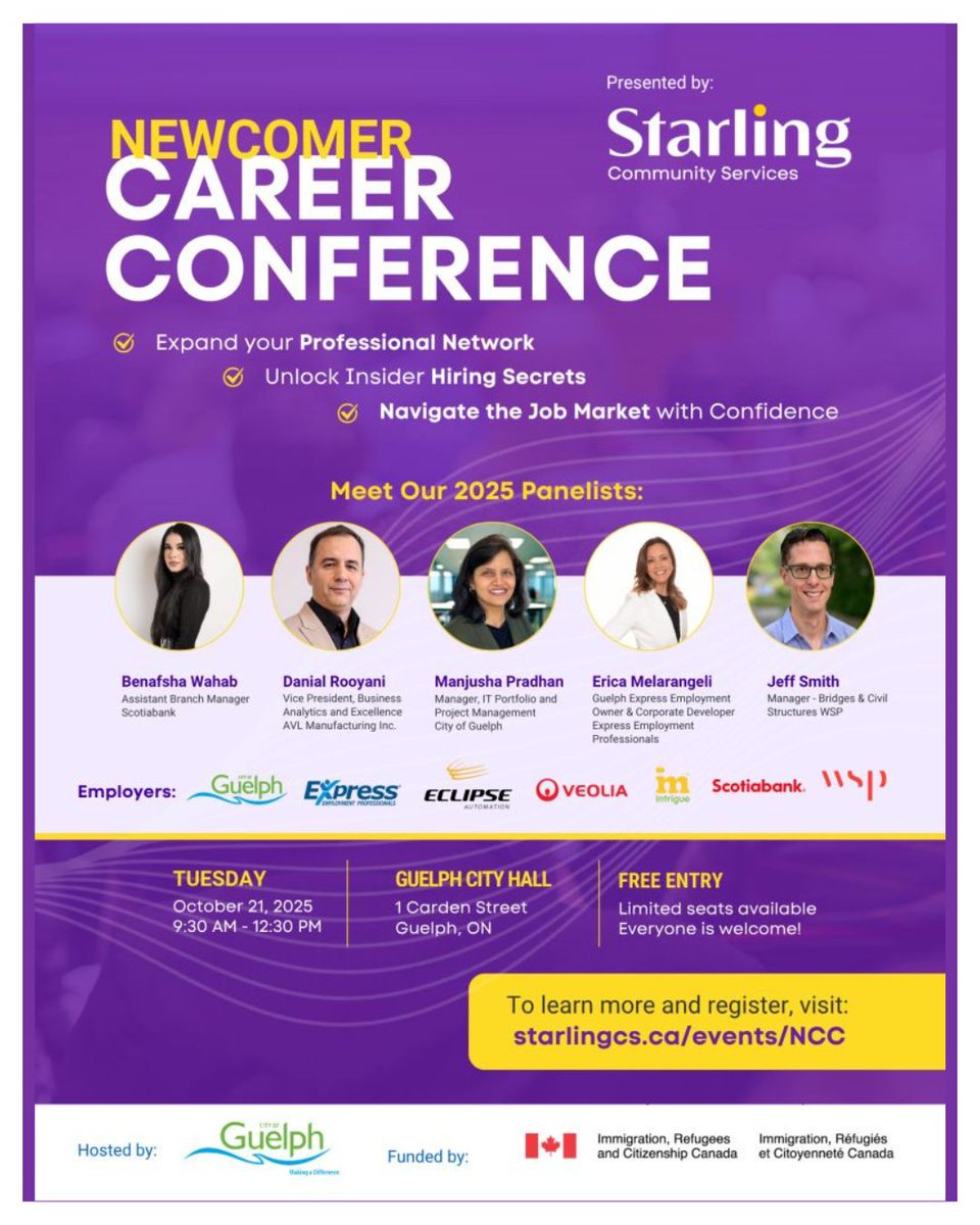 Job seekers, here's a free event!

The #NewcomerCareerConference in #Guelph on Oct 21 invites you to gain expert insights, connect with local employers &amp; expand your professional network. 

Seats are limited! Secure your spot: buff.ly/2oQa5Cs. 

#NewCanadians #Employment