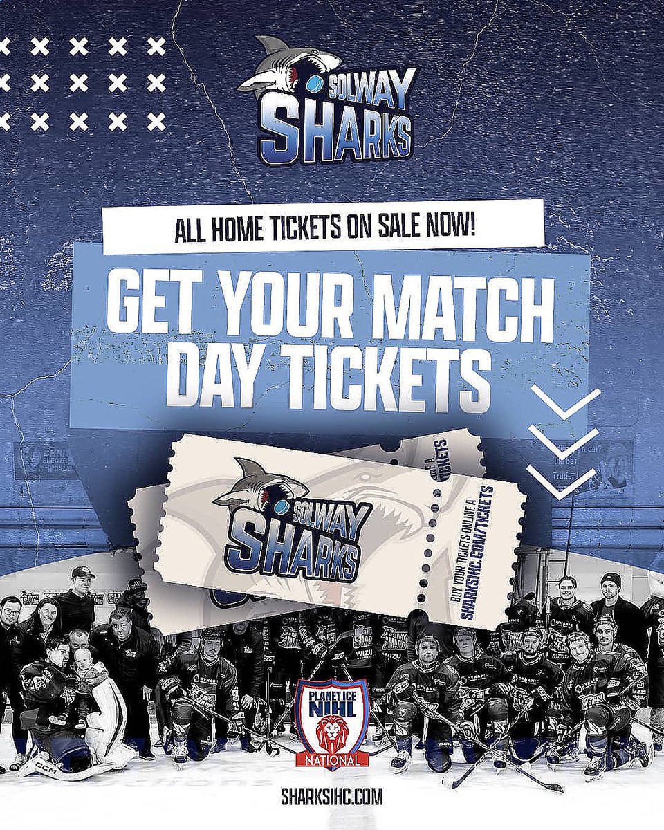 🦈 NEXT FRIDAY — IT’S HAPPENING!

Our home opener vs the Leeds Knights is almost here 🔥

🎟️ Limited seats left
🚶 Standing tickets available

Let’s pack the Tank and get loud, Sharks fans! 💙
👉 tickets: sharksihc.com/tickets

#SolwaySharks #SharkTank #HomeOpener #NIHL
