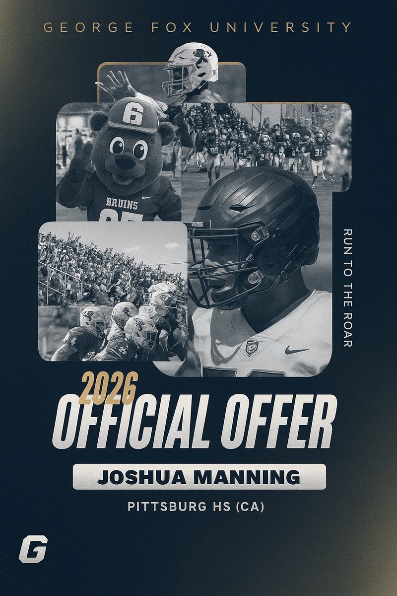 Blessed to receive an official offer from George Fox University! Had a great conversation with <a href="/CoachReynoldsT/">Coach T</a> and <a href="/SpencerCrace/">Spencer Crace</a> Thankful for the opportunity and all the support on this journey. #AGTG #RunToTheRoar #Bruins #C26 #PittsburgFootball 🦅🏈@gfubruins