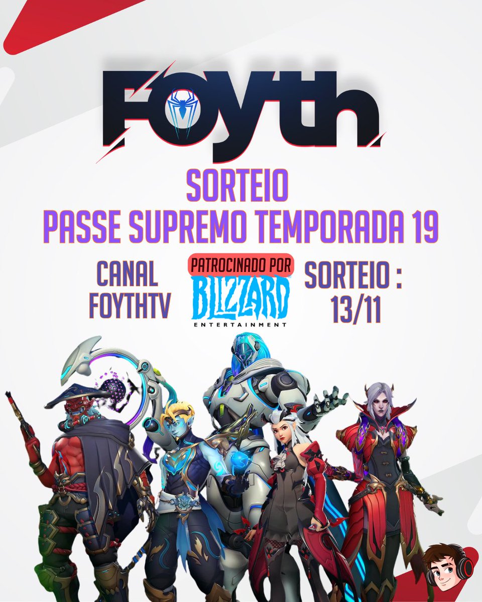 FoythTv's tweet photo. 🎁 SORTEIO: PASSE SUPREMO–OVERWATCH 2🎁
📌 Requisitos:
🎮 Seguir na Twitch: https://t.co/FhYuce82Yr
🎮 Seguir + Curtir  +RT 
🎮 Marca Seu Duo ♥
Oferecimento 
@OverwatchBrasil

 ♥

🗓️ Sorteio AO VIVO: 13/11 na Twitch (PRESENÇA OBRIGATORIA)
#OW2BR  #OW2Temporada19 https://t.co/cbOZHHkIhR