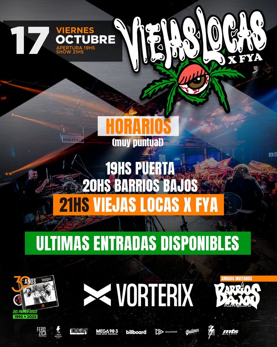 Show apto para mayores de 7 años

Conseguí tu entrada en
🎟️ Entradas a la venta en:
💻 Online: allaccess.com.ar
📌 Puntos de venta físicos:
▪️ Floresta: @rivadaviarock8705 – Av. Rivadavia 8705
▪️ Colegiales: <a href="/hot/">satan</a>.rock.clothes – Álvarez Thomas 540
