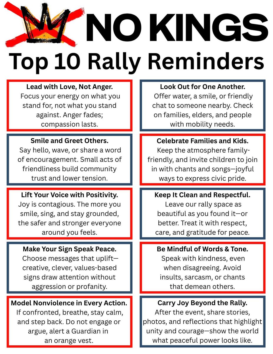 Are you participating in a nokings.org rally on Saturday, 10/18? Here are some helpful tips to get your messages across in safe, peaceful, and joyous ways. 

#DemsUnited