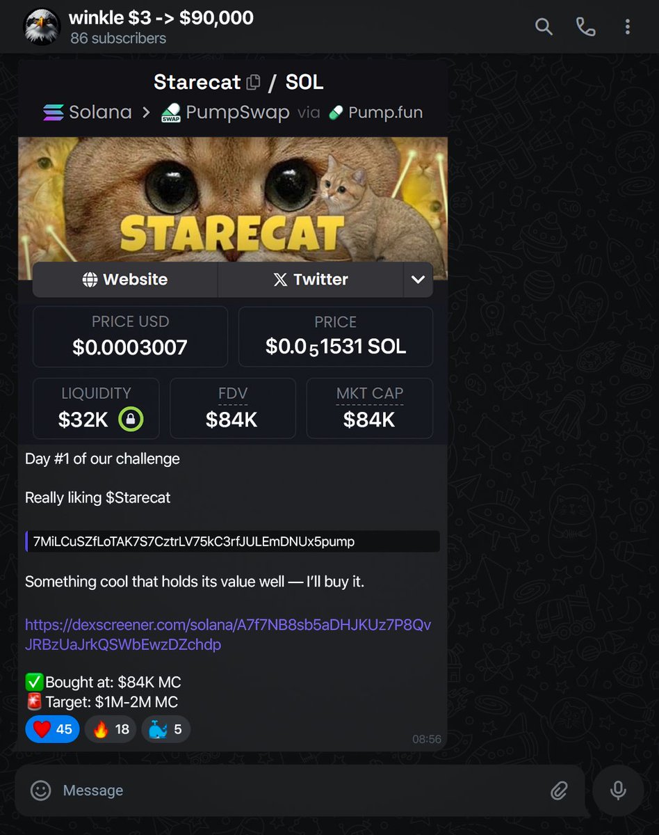 w1nklerr's tweet image. Day #1 of the $3 - $90,000 Challenge
Today we got $Starecat
Sold at 1.4M MC โ 16x
Current balance: $48
Already 86/700 people in the group
If you want to join us:
Like & RT
Comment "BACK"
Must be following
Only my followers will be accepted.