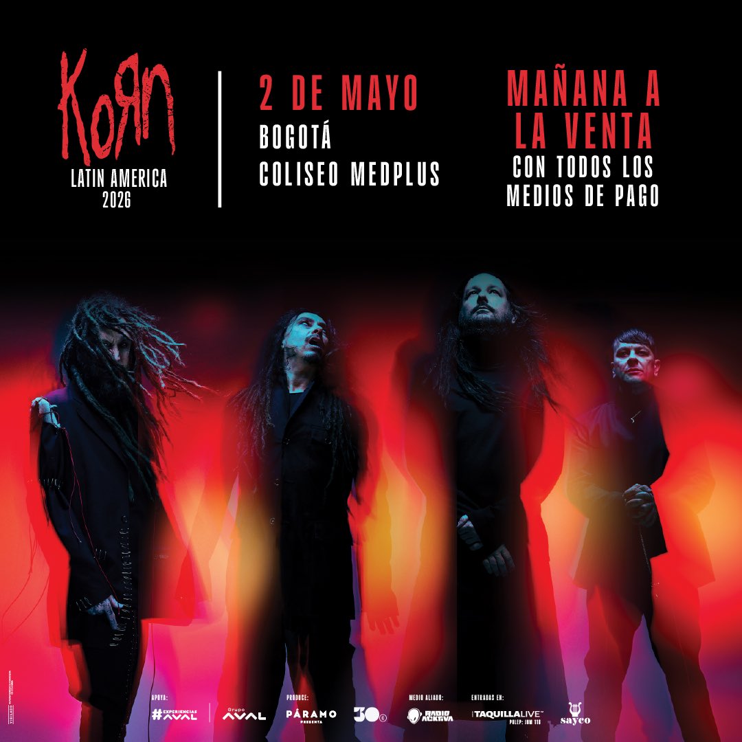 paramo_presenta's tweet image. ¡Es una completa locura!
Más de 12.000 boletas vendidas en la preventa nos confirma el amor que tiene Bogotá por @Korn 🔥
Si no alcanzaste, mañana es la oportunidad para que puedas obtener tu entrada con todos los medios de pago, desde las 11.A.M en taquillalive.com