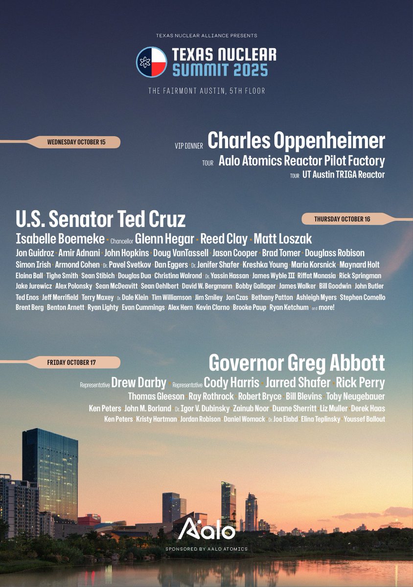 CEO <a href="/MattLoszak/">Matt Loszak</a> speaking at 9:00 am and SVP of Commercialization <a href="/jonguidroz/">J</a> at 11:00 am Thursday at the Texas Nuclear Summit. Great lineup--