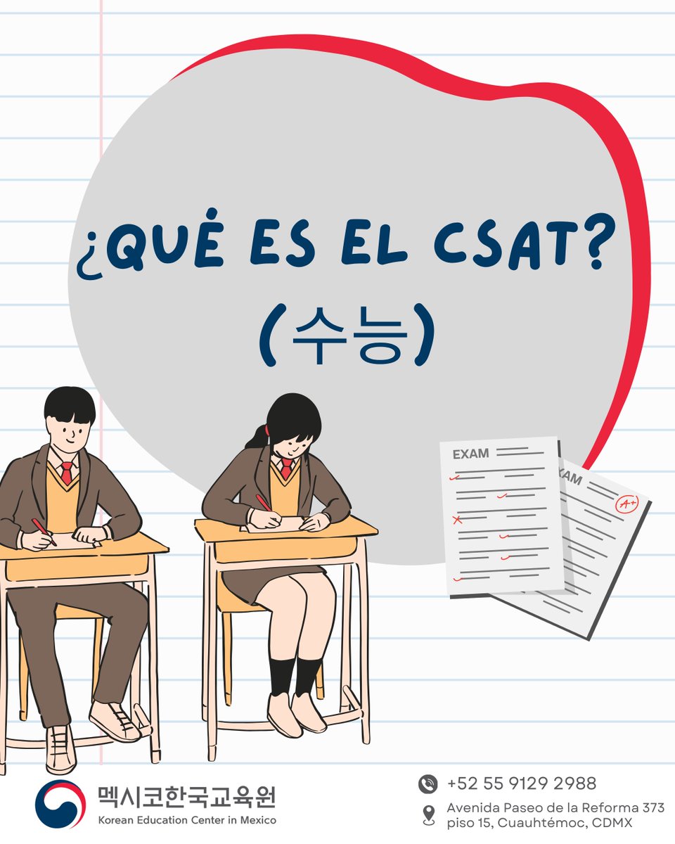 kec_mexico's tweet photo. ¿Sabías que en Corea existe un día en el que todo el país se detiene por un examen? 📚🇰🇷
Se trata del CSAT (수능), la prueba nacional que determina el ingreso a la universidad.✏️
#KECMX #StudyInKorea #CSAT #수능 #EducaciónEnCorea #VidaEstudiantilCorea https://t.co/ChiFDmFWjH