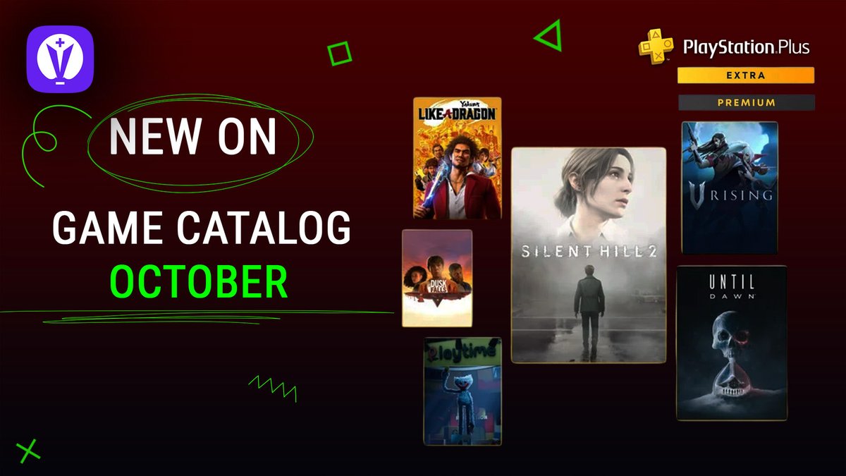 Lobby9_'s tweet image. 🎮✨ PLAYSTATION PLUS – OCTOBER 2025 GAMES ✨🎮
Extra Tier:
🔹 Silent Hill 2 (PS5)
🔹 Until Dawn (PS5)
🔹 As Dusk Falls (PS4, PS5)
🔹 V Rising (PS5)
🔹 Yakuza: Like a Dragon (PS4, PS5)
🔹 Poppy Playtime: Chapter 1 (PS4, PS5)
🔹 Wizard with a Gun (PS5)
Premium Tier:
🔹 Tekken 3…