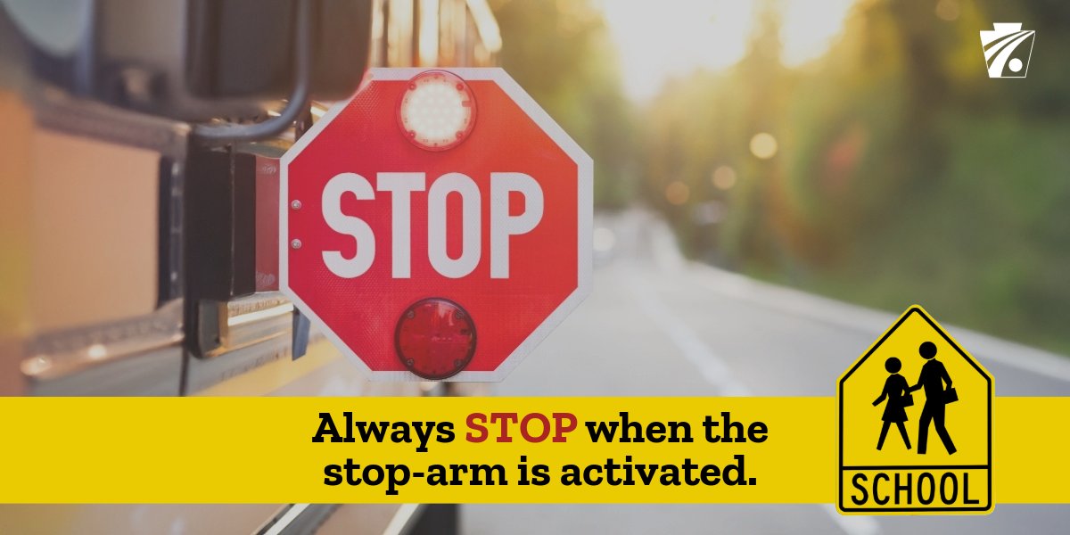 Do your part to keep PA students safe! Remember to always stop when a bus’s stop-arm is activated.

Learn more at penndot.pa.gov/schoolbus.

#BeSafePA #SchoolBusSafetyWeek