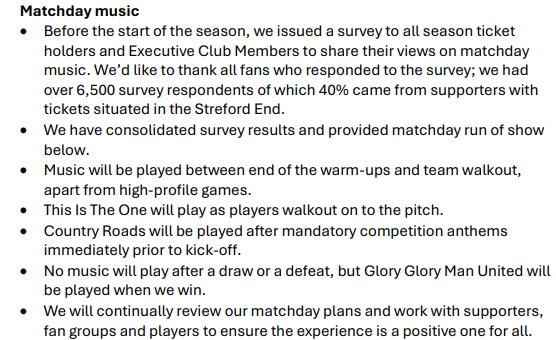 Guerrilla33's tweet image. Match Day Music
United sent a survey out to ST & Exec. Members,
6,500 replied out of 50,000+!
Fan apathy on a plate there.