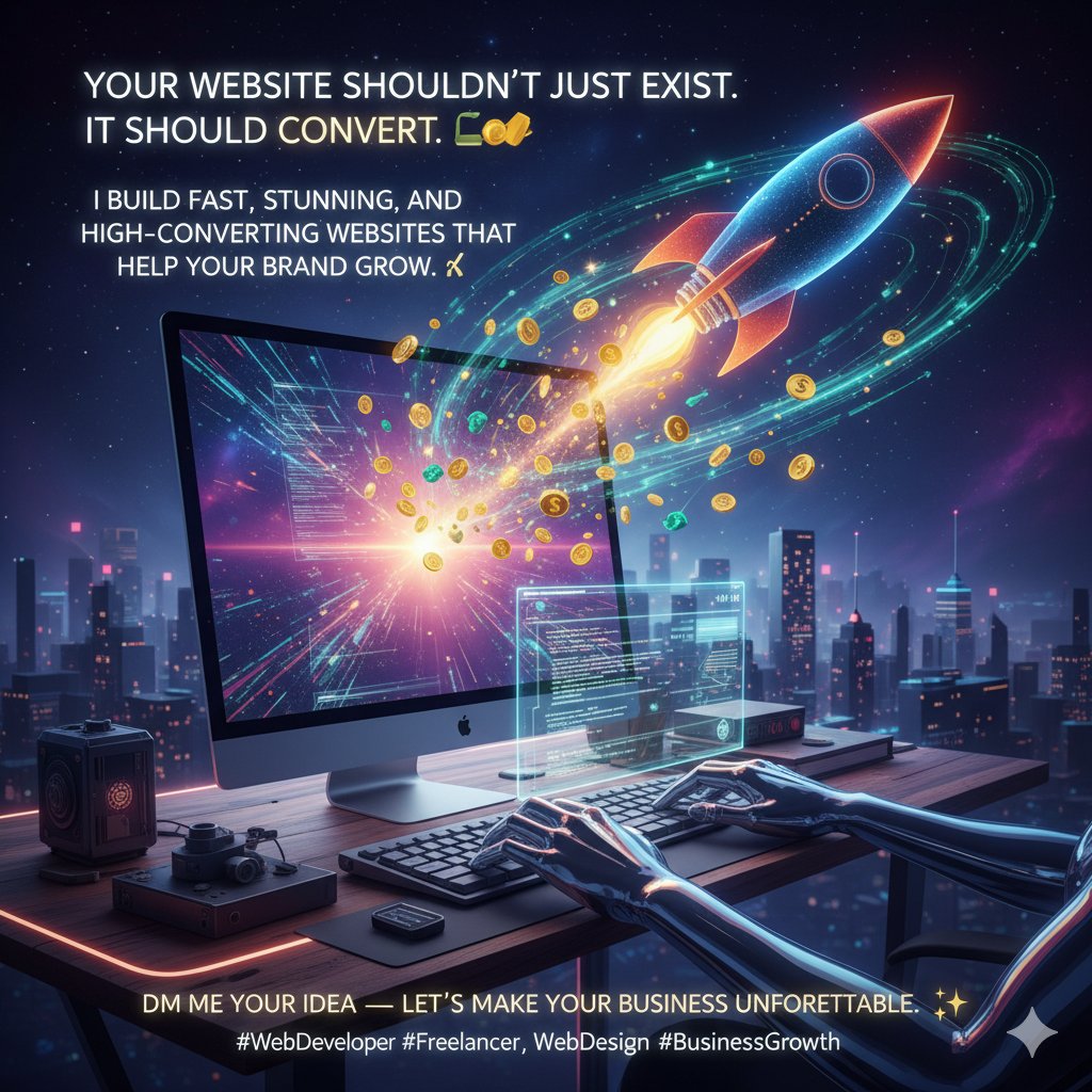 JesusIs99518546's tweet image. Your website shouldn’t just exist.
It should convert. 💻💰
I build fast, stunning, and high-converting websites that help your brand grow. 🚀
DM me your idea — let’s make your business unforgettable. ✨
#WebDeveloper #Freelancer #WebDesign #BusinessGrowth