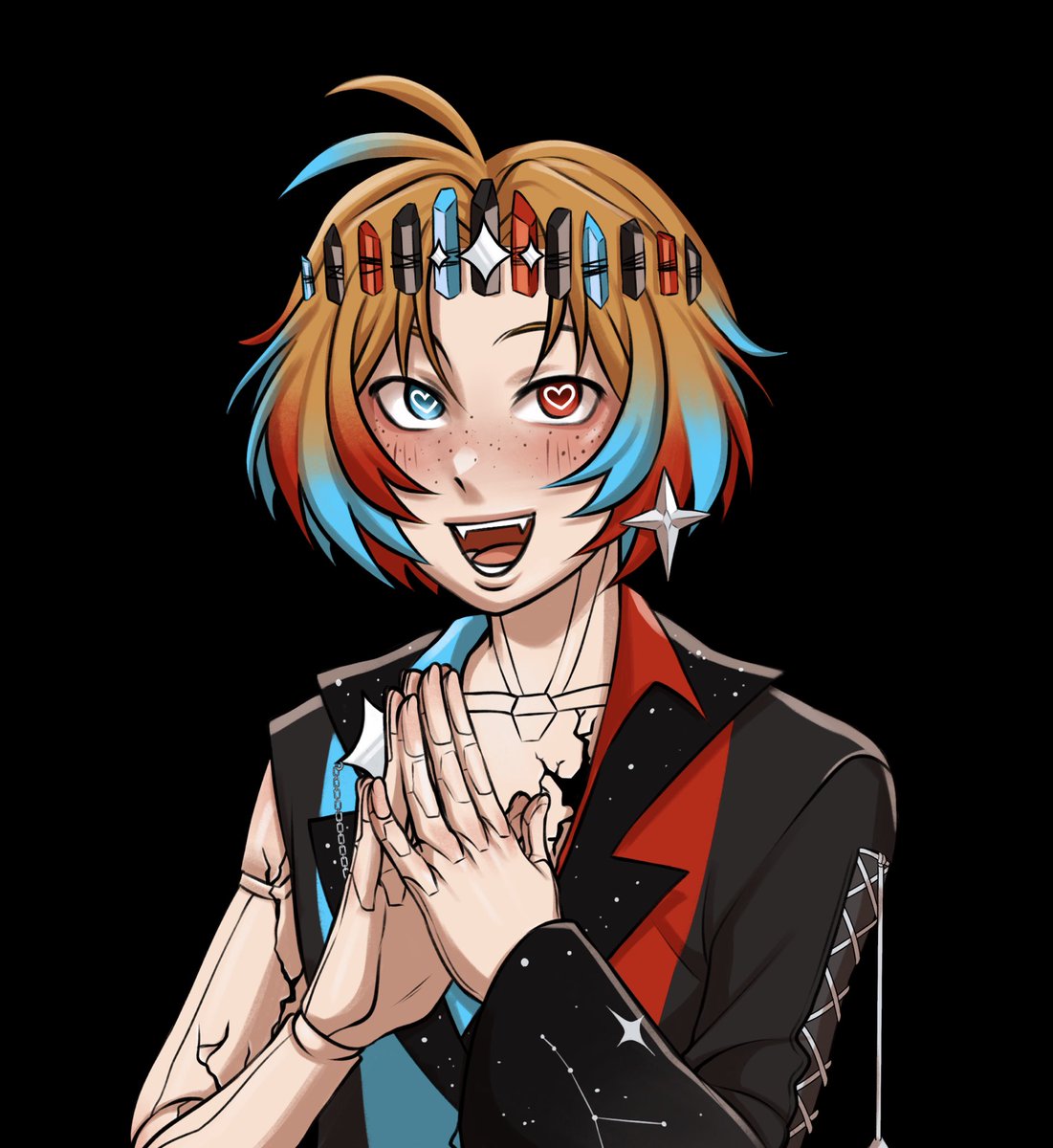 Cosmic_Co_'s tweet photo. @astratelier Hi 👋 I’m a streamer with DID! The first one is my pngtuber made by my partner @shrimpkini the second is my co-host’s pngtuber made using a picrew @tsurudraws created. https://t.co/rHLLBGEI3p