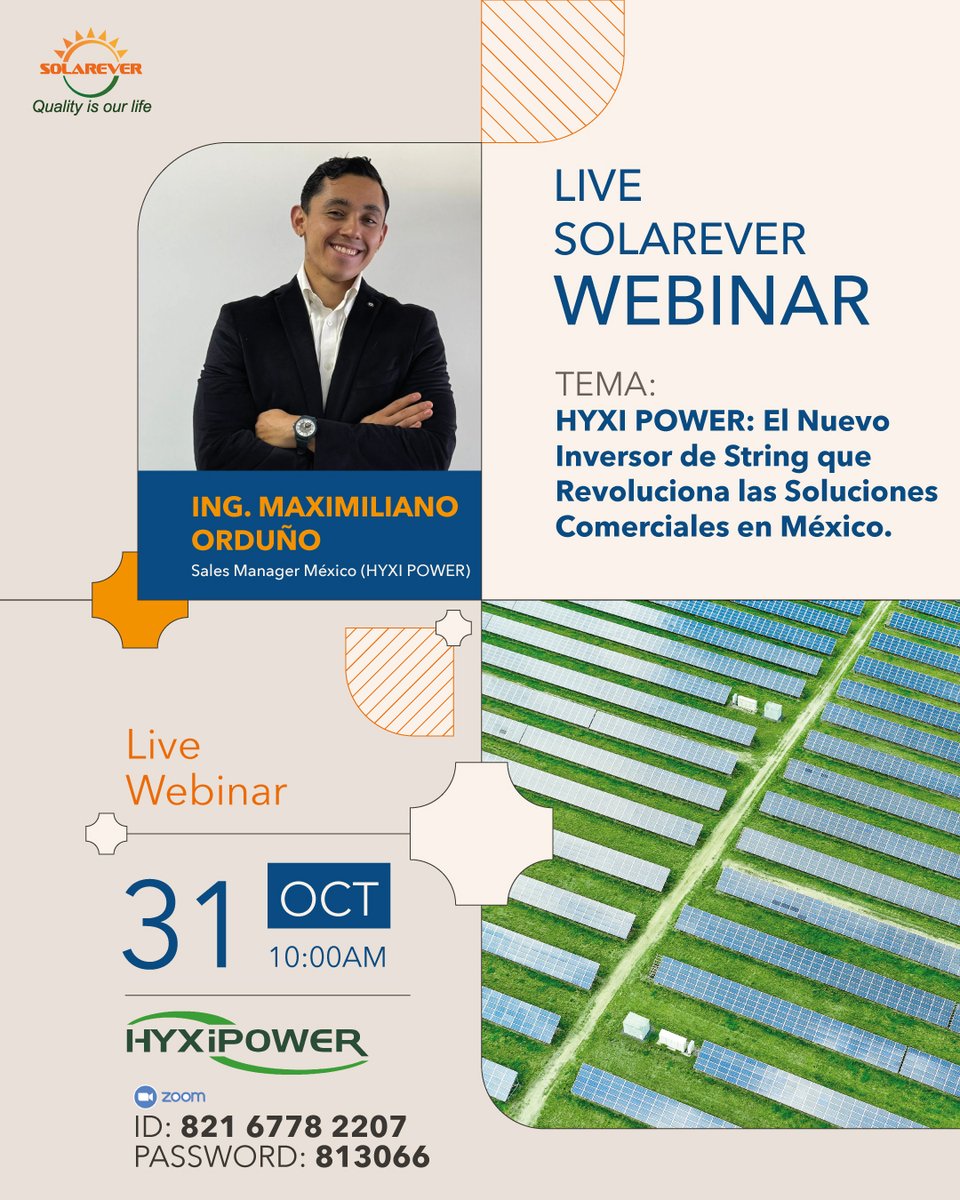 ¡REVOLUCIÓN TÉCNICA Y COMERCIAL! Descubre el Nuevo Inversor de String HYXi Power ☀️

El futuro de las instalaciones solares comerciales en México está a punto de cambiar. Solarever te invita a un Webinar exclusivo.

👉Regístrate ahora: bit.ly/48sonAk