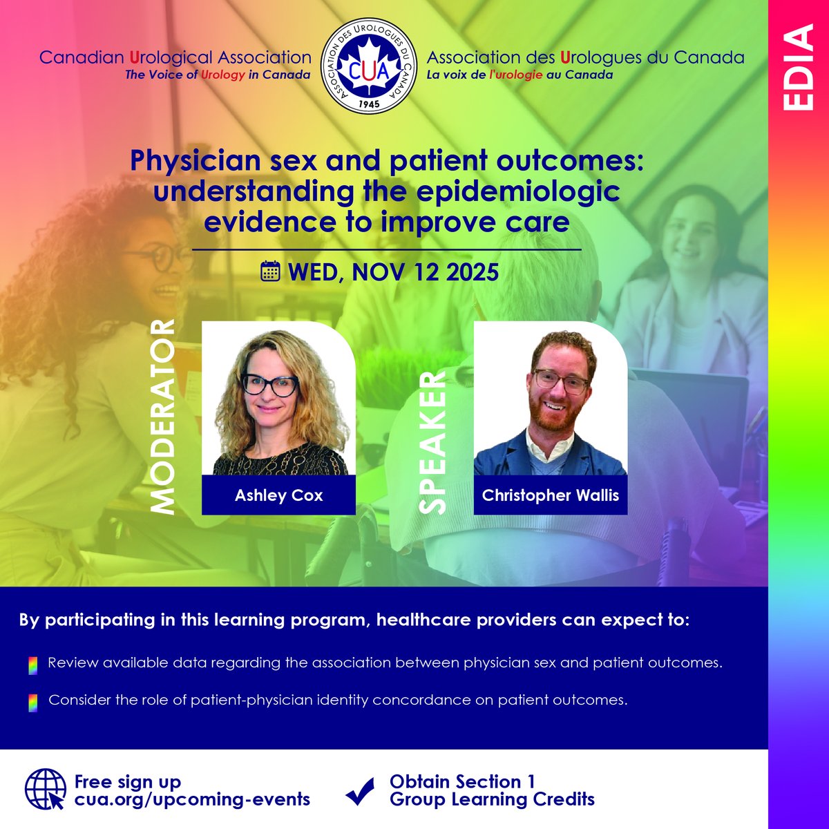 Canadian Urological Association (@canurolassoc) on Twitter photo SIGN UP for this #EDIA talk! To 1. Review available data regarding the association between physician sex and #patient outcomes
2. Consider the role of patient-physician identity concordance on patient outcomes
>>> click here cua.org/event/138364 <a href="/ashleycox1000/">ashley cox</a>
<a href="/WallisCJD/">Christopher Wallis (he/him/his)</a> SIGN UP for this #EDIA talk! To 1. Review available data regarding the association between physician sex and #patient outcomes
2. Consider the role of patient-physician identity concordance on patient outcomes
>>> click here cua.org/event/138364 <a href="/ashleycox1000/">ashley cox</a>
<a href="/WallisCJD/">Christopher Wallis (he/him/his)</a>