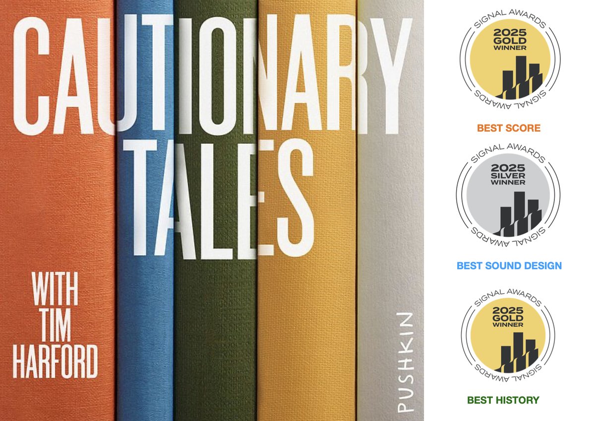 Three wins for Cautionary Tales in the 2025 Signal Awards:

🥇 Best Score / Original Music: Gold
🥈 Best Sound Design: Silver
🥇 Best History: Gold