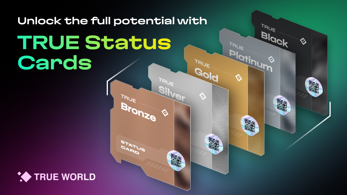 TRUExWorld's tweet image. The Key to TRUE World: Status Cards 🧵

In TRUE World, progress can’t be bought — only earned.

Your Status Card is more than an NFT.
It’s your identity, your rank, and your passport across the entire ecosystem.

Deep dive below to see why every legend needs one 👇