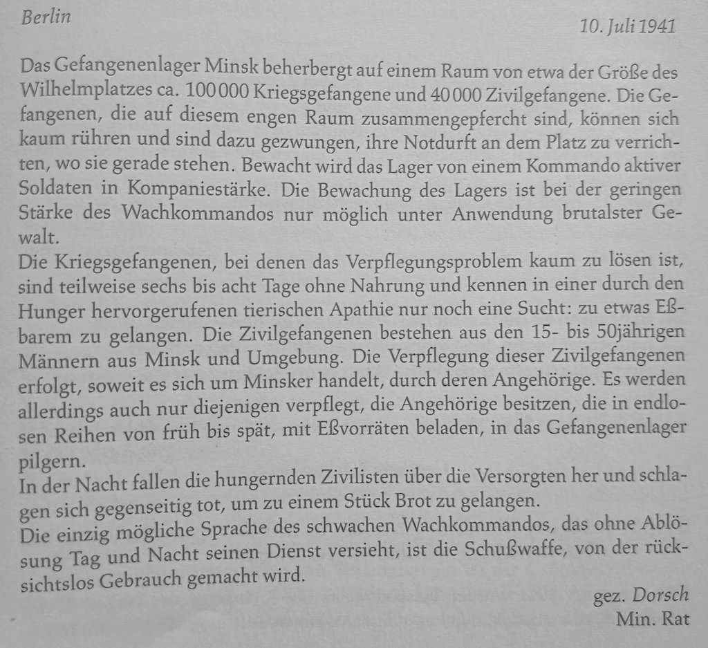 Bericht des Ministerialrats Xaver Dorsch an den Minister für die besetzten Ostgebiete, Alfred Rosenberg, über das Gefangenenlager in Minsk,
10. Juli 1941

*Quelle: Kohl, Der Krieg der deutschen Wehrmacht und der Polizei 1941-1944