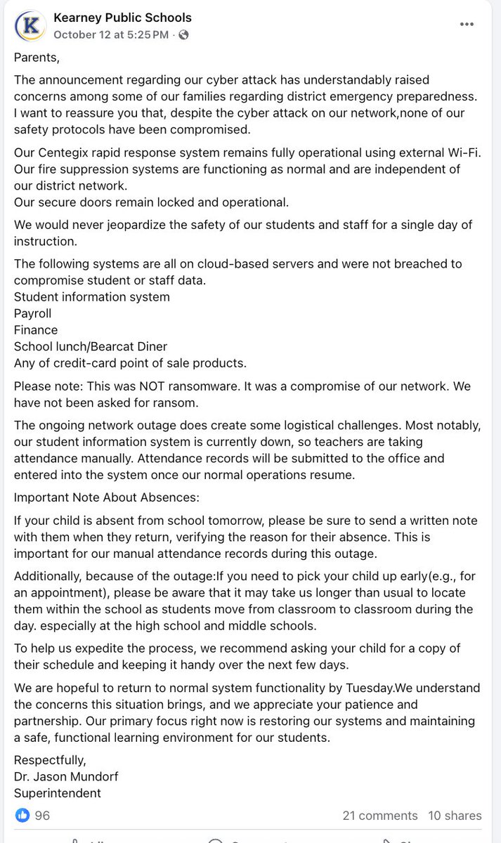 _venarix_'s tweet image. #Interlock #ransomware group claims responsibility for the #cyberattack carried out against Kearney Public Schools (@KearneySchools), a public school district in Kearney, Nebraska, USA 🇺🇸 where more than 6,100 students attend.

Stay informed, monitor cyber threats, and sign up…