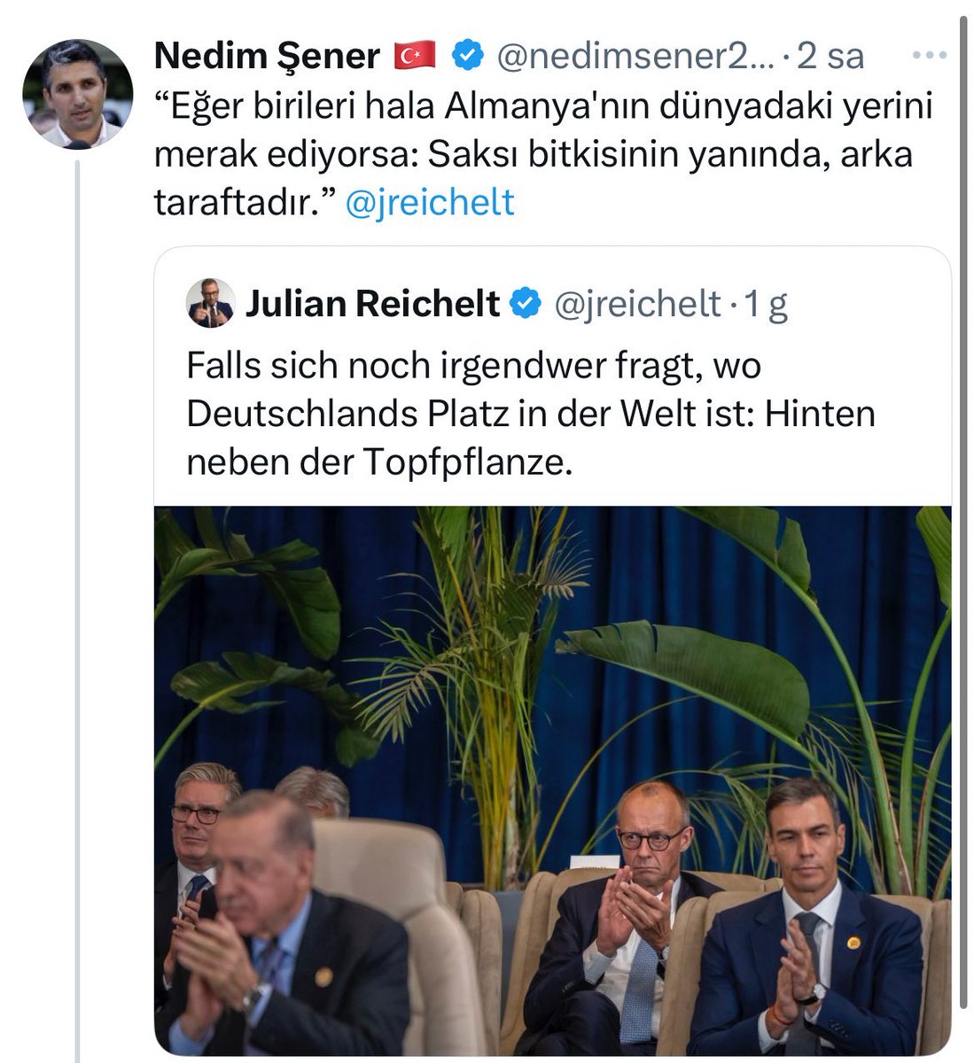 TÜRKİYE GERÇEKLERİ (yeni) (@mstselanik5) on Twitter photo Oturma pozisyonuna göre devlet gücünü ortaya çıkartan sözde gazetecilik….
Seninde vatandaşı olduğun Almanya’nın 1 Euro’su : 48,6 TL  Nedim, ülkeler gazla değil, ekonomik güçleriyle ölçülür…. Oturma pozisyonuna göre devlet gücünü ortaya çıkartan sözde gazetecilik….
Seninde vatandaşı olduğun Almanya’nın 1 Euro’su : 48,6 TL  Nedim, ülkeler gazla değil, ekonomik güçleriyle ölçülür….