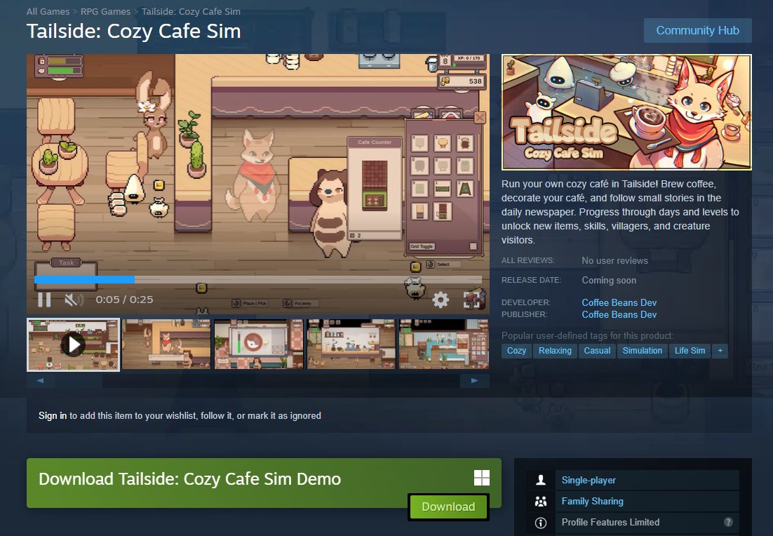 CoffeeBeansDev's tweet image. ATTENTION! 🚨🚨🚨
The playtest version has now been retired and merged into an updated DEMO version!
Thank you everyone for all the support, we are getting close to the launch now! 🧡