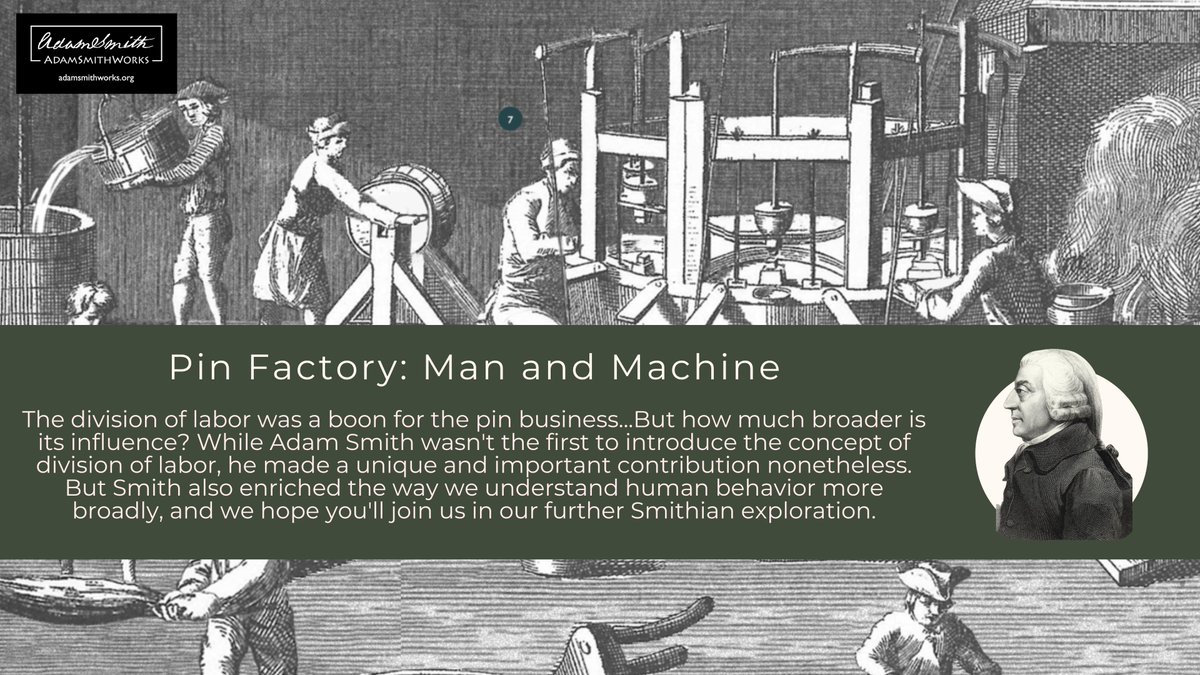 adamsmithworks's tweet photo. What if you could walk through a pin factory and see how 18th-century workers specialized step by step? Now you can—online:
🎯 https://t.co/UcM8671QAl
#AdamSmith #PinFactory #DivisionofLabor https://t.co/Lcx8IlO9V1