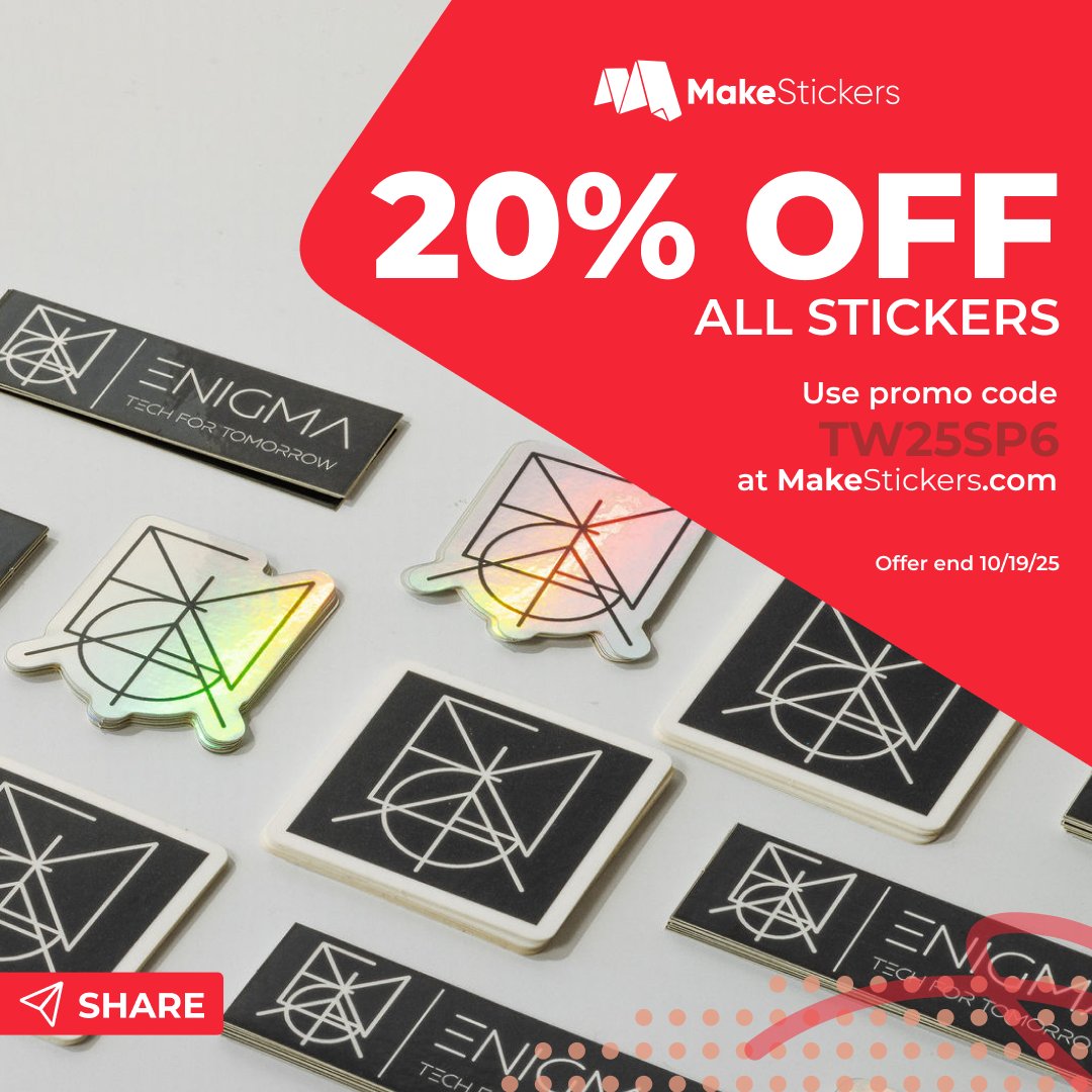 🎨 20% OFF All Stickers 🎨

Your designs, your way, for less. Take 20% off all orders this week.

👉 Use the promo code or click the link to redeem: mkstk.co/101525twdeal

Deal expires 10/12/25 at 11:59PM CT