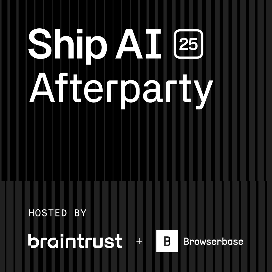 braintrust's tweet image. We&apos;re hosting the official @vercel Ship AI afterparty with our friends at Browserbase. Come hang out with other builders in SF on Oct 23: luma.com/gxgoscgt