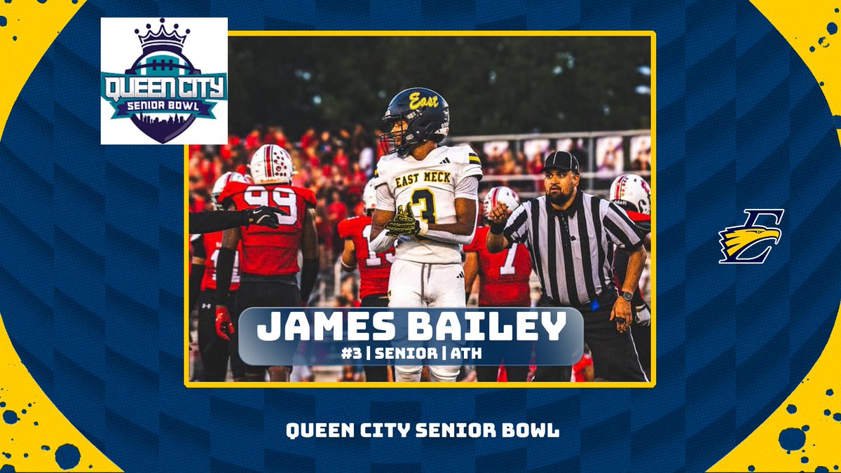 🔥 James Bailey shines bright in the Queen City Senior Bowl! Proud to have #3 repping East Mecklenburg Football as a standout Senior ATH. Way to go! 🌟