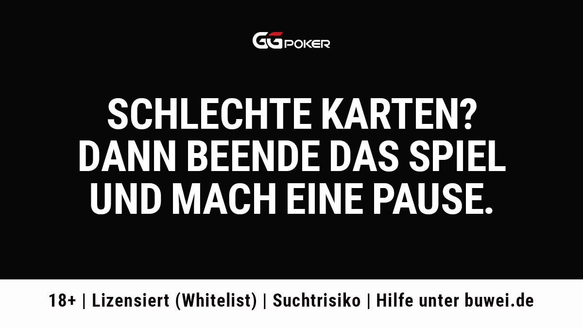 GGPokerDE's tweet image. Spiele immer verantwortungsbewusst und kenne deine Grenzen. Bei auffälligem Spielverhalten mache den Selbsttest oder nutze die anonymen Beratungsangebote unter buwei.de.
#ggpokerde #buwei #beratung #spielsucht